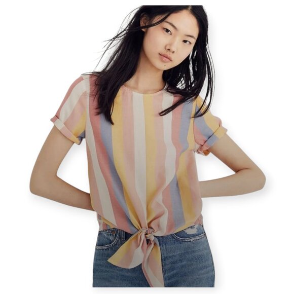 Madewell Button-Back Top Sherbet Stripe 100% Cotton - Picture 12 of 12